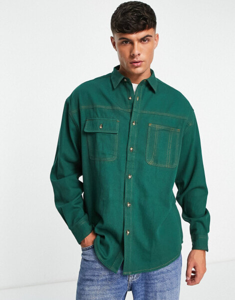 ASOS DESIGN oversized denim shirt in collegiate green