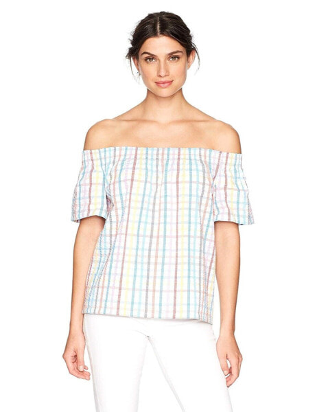 Trina Turk 155686 Women's Abilla Off The Shoulder Gingham Top Multi Sz. Medium