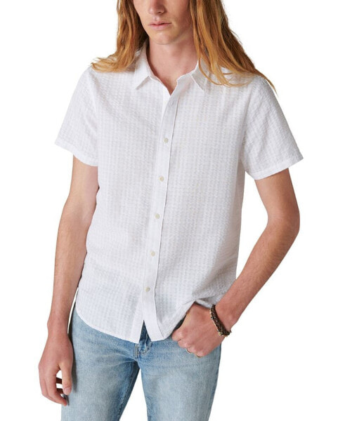 Men's Solid Seersucker Short Sleeves Work Wear Shirt