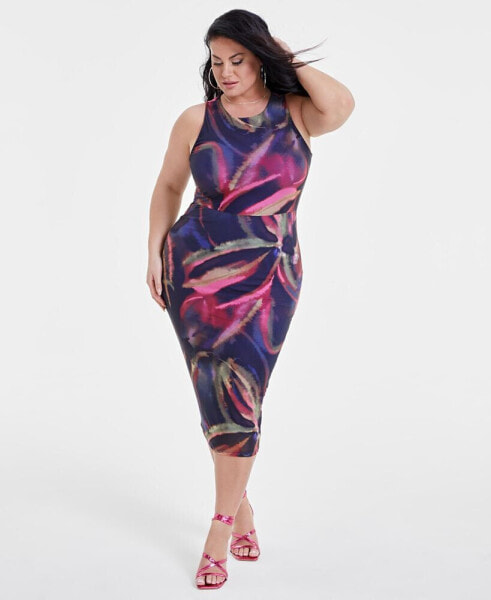 Trendy Plus Size Printed Mesh Midi Dress, Created for Macy's