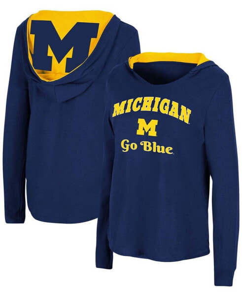 Women's Navy Michigan Wolverines Catalina Hoodie Long Sleeve T-shirt