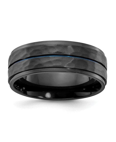Black Zirconium Brushed and Hammered with Blue Band Ring