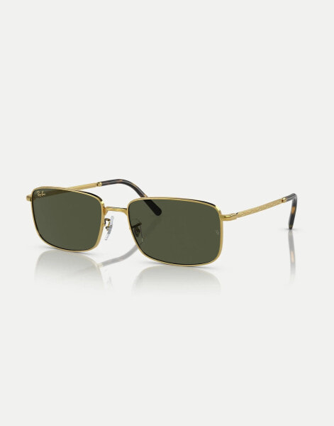 Ray-Ban rb3717 rectangle sunglasses with green lens in gold