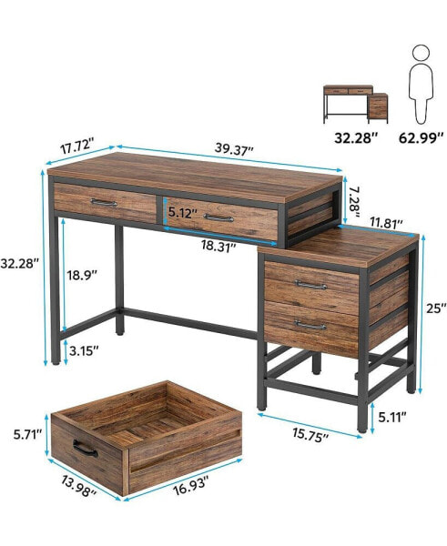 Computer Desk with 5 Drawers,Reversible Home Office Desk with Storage,Rustic Study Writing Table for Small Spaces