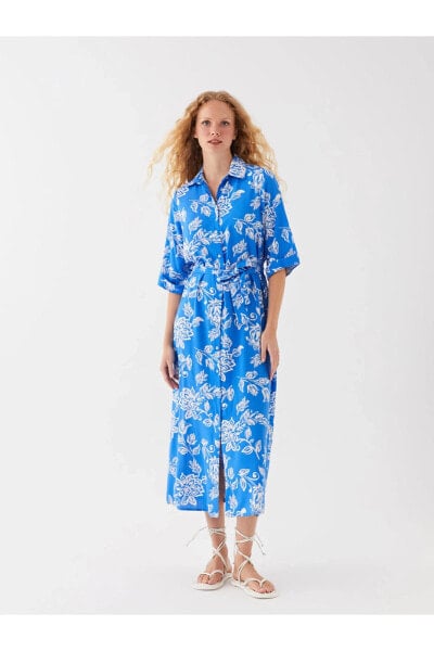 Платье рубашка с цветочным узором LC WAIKIKI Shally 3/4 длины - Рубашка у Миди Стиль - Стандарт размер - Женщинам