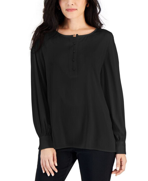 Petite Satin Button-Up Blouse, Created for Macy's