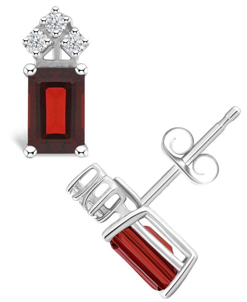 Garnet (1-1/2 ct. t.w.) and Diamond (1/8 ct. t.w.) Stud Earrings in 14K Yellow Gold or 14K White Gold