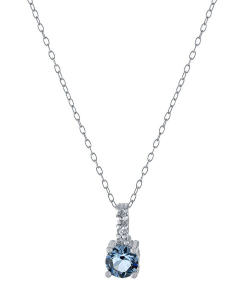 Fine Crystal Round Halo Pendant With 18" Chain in Sterling Silver