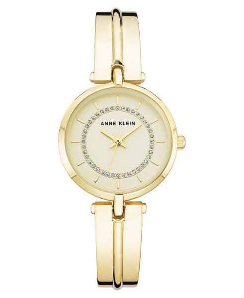 Women's Three Hand Quartz Gold-tone Alloy Bangle Watch, 30mm