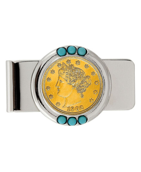 Men's Gold-Layered Liberty Nickel Turquoise Coin Money Clip