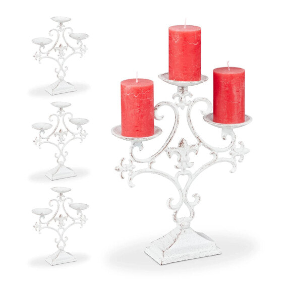 4 x Kerzenständer dreiarmig weiß