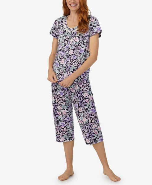 Women's Short Sleeve Top Capri Pants 2-Pc. Pajama Set