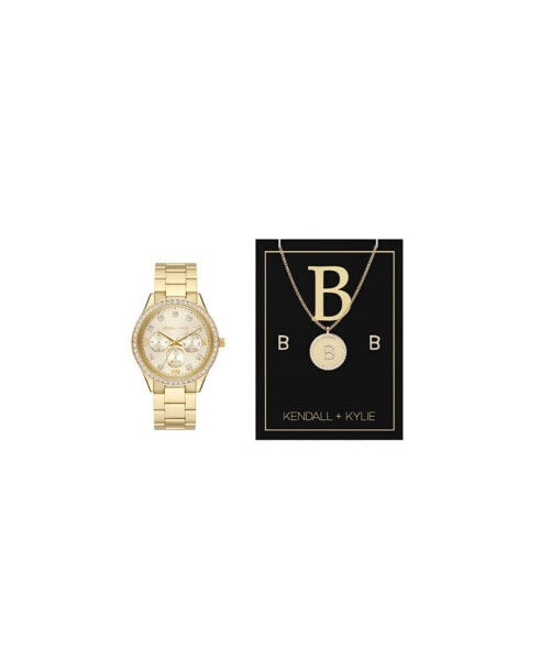 Women's Analog Gold-Tone Metal Alloy Bracelet Watch 38mm Gift Set
