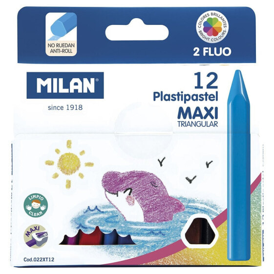 Цветные карандаши MILAN 10 Plastipastel треугольные MAXI, 2 флюоресцентные цвета