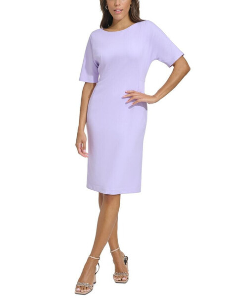 Women's Boat-Neck Elbow-Sleeve Sheath Dress