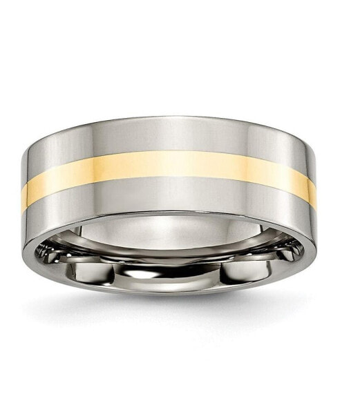 Titanium 14k Gold Inlay Flat Wedding Band Ring