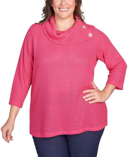 Plus Size Soft Sequin Cowl Neck Top