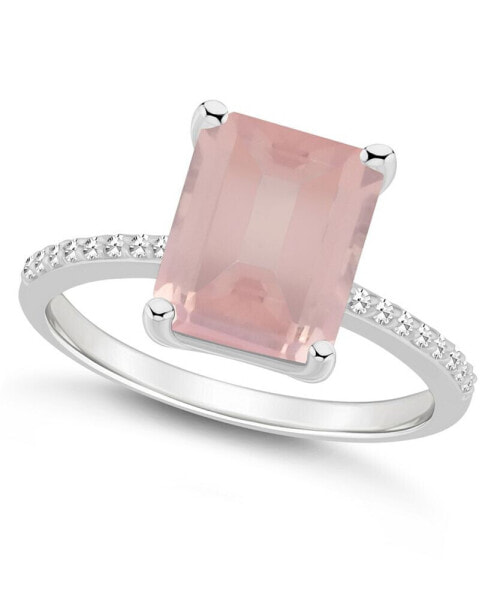 Women's Rose Quartz (3-1/6 ct.t.w.) and Diamond (1/10 ct.t.w.) Ring in Sterling Silver