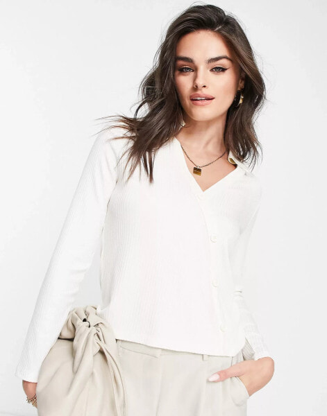 French Connection asymmetric button front top in white