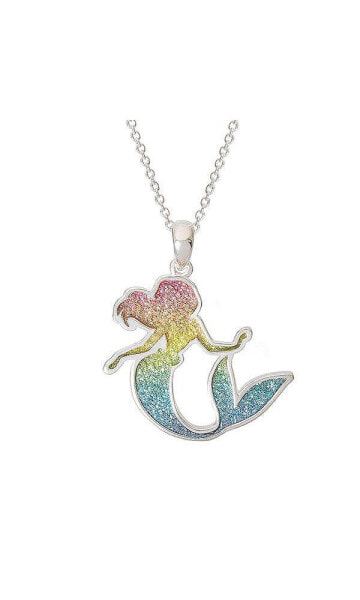 Disney princess Ariel Silver Flash Plated Rainbow Glitter Pendant Necklace, 18''