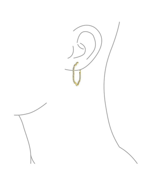 Flower Shaped Pave CZ Cubic Zirconia Large Clover Hoop Earrings Hoop Earrings For Women 14k Yellow Gold Plated Brass 1.5 Inch Diameter