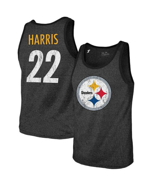 Men's Threads Najee Harris Heathered Black Pittsburgh Steelers Player Name and Number Tri-Blend Tank Top