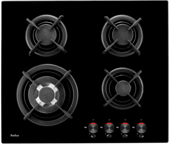 Amica PG6411SR - Black - Built-in - Gas - Glass - 4 zone(s) - 4 zone(s)