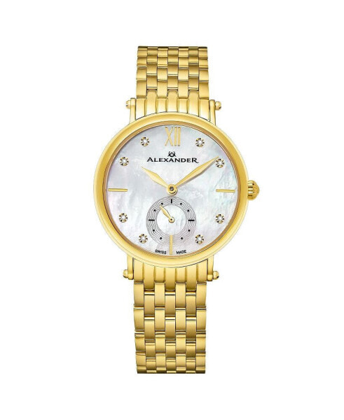 Women's Roxana Gold-Tone Stainless Steel , Mother of Pearl Dial , 34mm Round Watch