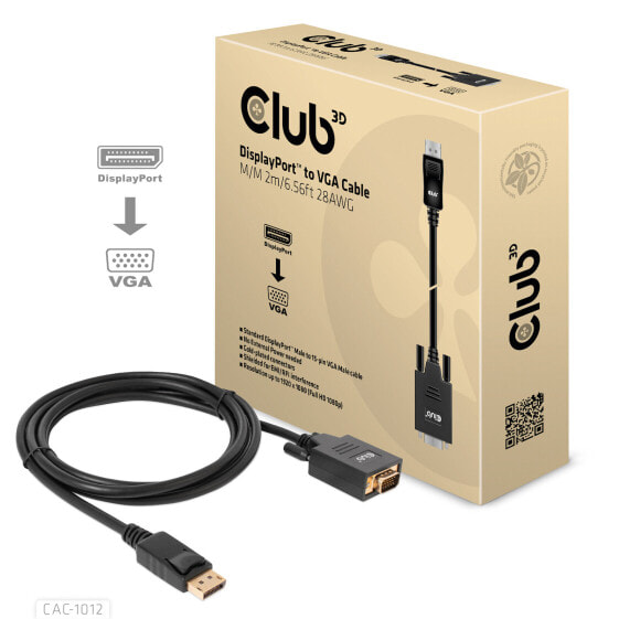 Club 3D DisplayPort to VGA Cable M/M - 2 m - DisplayPort - VGA (D-Sub) - Male - Male - Straight