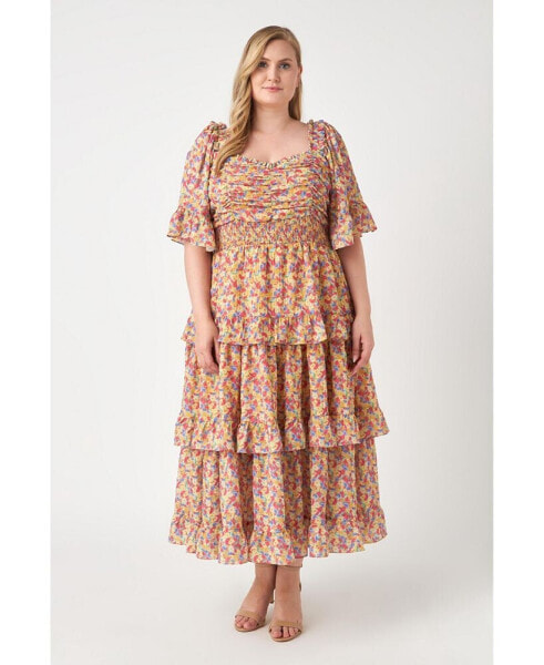 Plus Size Floral Smocked Ruffle Tiered Maxi Dress