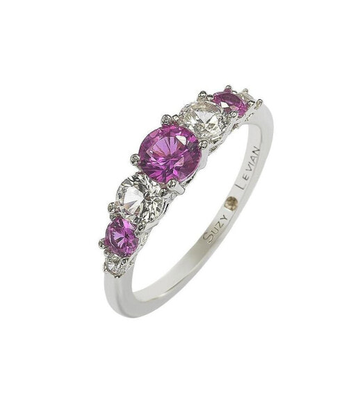 Pink Sapphire & Lab-Grown White Sapphire 7 Stone Multi Level Band Ring in Sterling Silver by Suzy Levian