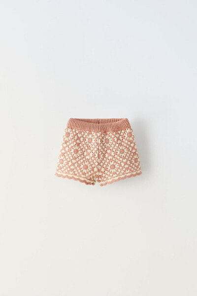 Floral crochet knit bermuda shorts