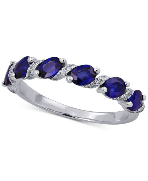 Sapphire (1-1/4 ct. t.w.) & Diamond (1/8 ct. t.w.) Ring in 14k White Gold (Also Available in Emerald and Ruby)
