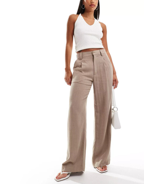 ASOS DESIGN wide leg dad trouser with linen in taupe