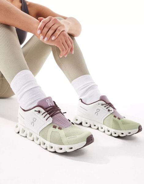 ON Cloud 5 trainers in ice haze green and pink