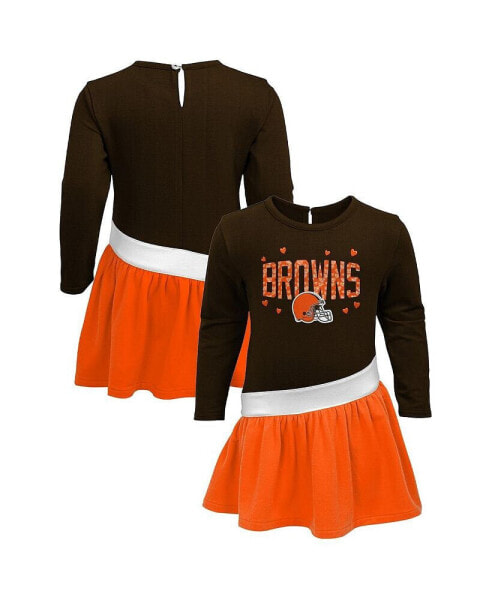 Girls Infant Brown, Orange Cleveland Browns Heart to Heart Jersey Tri-Blend Dress