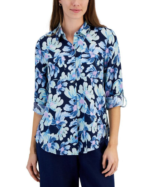 Women's Morning Bloom 100% Linen Printed Shirt, Created for Macy's