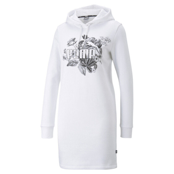 Puma Frozen Flower Long Sleeve Hoodie Dress Womens White Casual 67400502