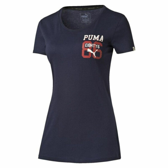 Футболка женская спортивная с коротким рукавом PUMA Style Athl Tee Темно-синяя