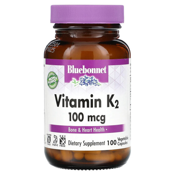 Витамин K2 Bluebonnet Nutrition, 100 мкг, 100 капсул (растительные)