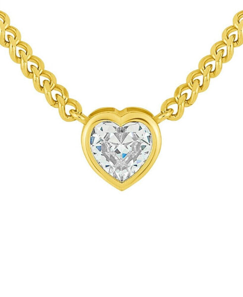 Cubic Zirconia (7.5 ct.t.w.) Heart and Curb Chain Necklace in Fine Silver Plated