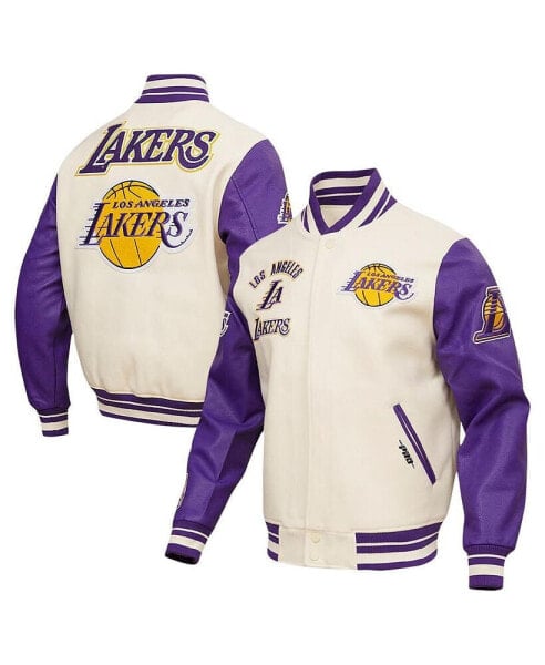 Men's Cream Los Angeles Lakers Retro Classic Varsity Full-Zip Jacket