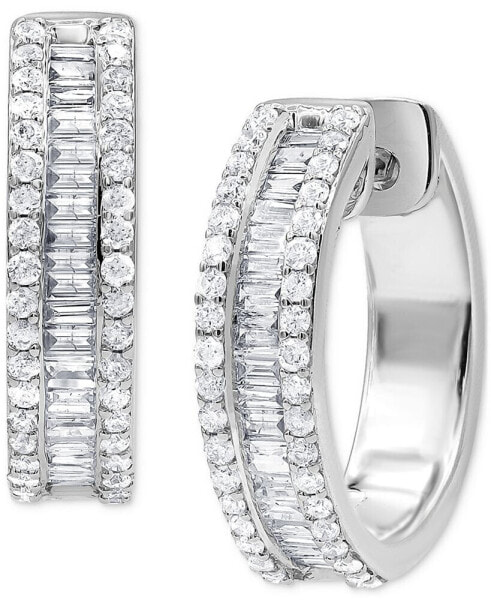 Diamond Baguette & Round Hoop Earrings (1/2 ct. t.w.) in 14k White Gold, 0.5"