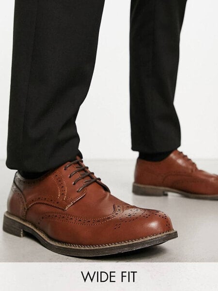 Truffle Collection wide fit formal lace up brogues in tan