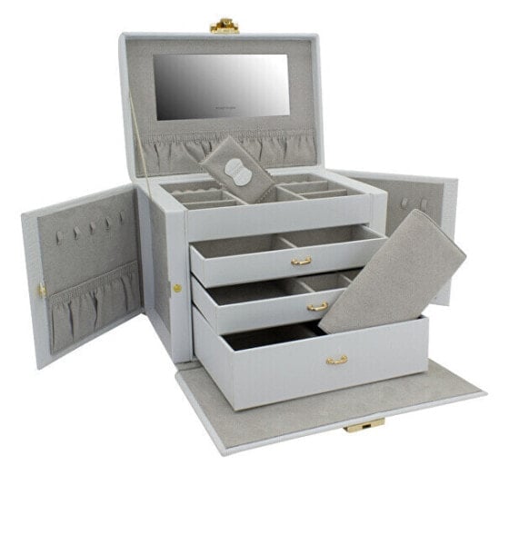 Modern white jewelry box with crocodile pattern Caiman 20136-1