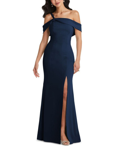 Plus Size One-Shoulder Draped Cuff Maxi Dress with Front Slit