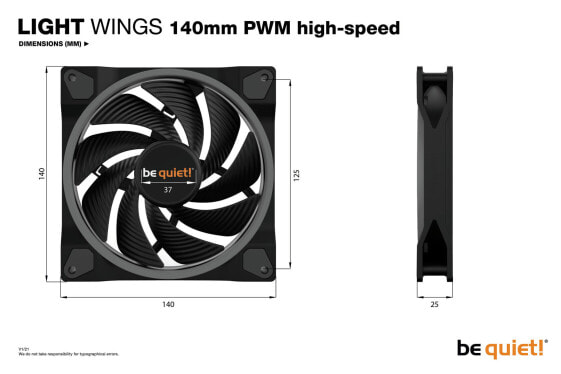 Be Quiet! Light Wings 140mm ARGB PWM High Speed Fan Black - Fan - 14 cm - 2200 RPM - 31 dB - 71.7 cfm - 121.82 m³/h