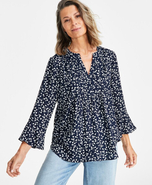 Women's Printed Pintuck Ruffle Sleeve Top, Regular & Petite, Created for Macy's