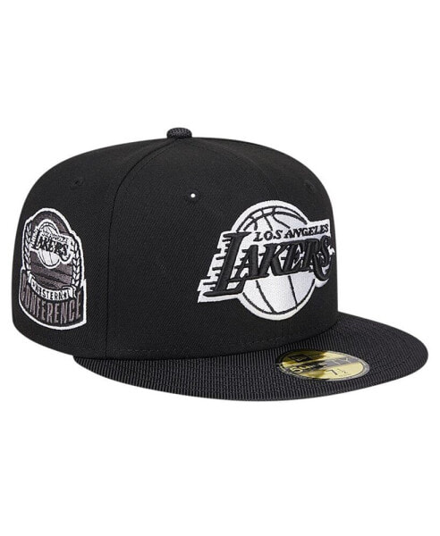 Головной убор активный сатин, черный, New Era Los Angeles Lakers 59fifty с козырьком