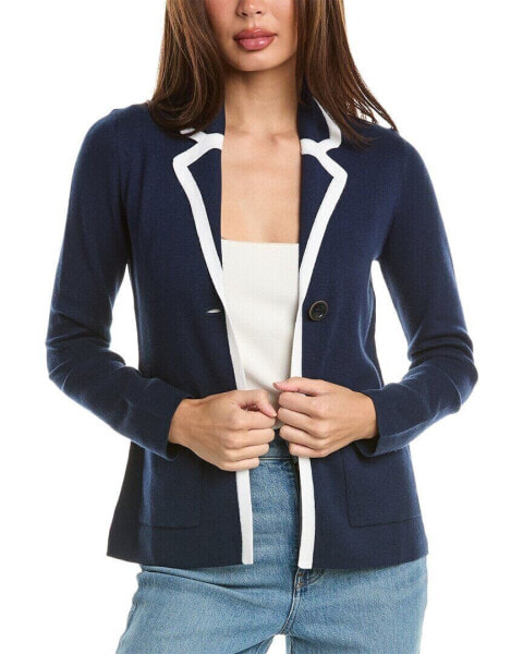 Forte Cashmere Tipped Cashmere-Blend Blazer Women's Blue M